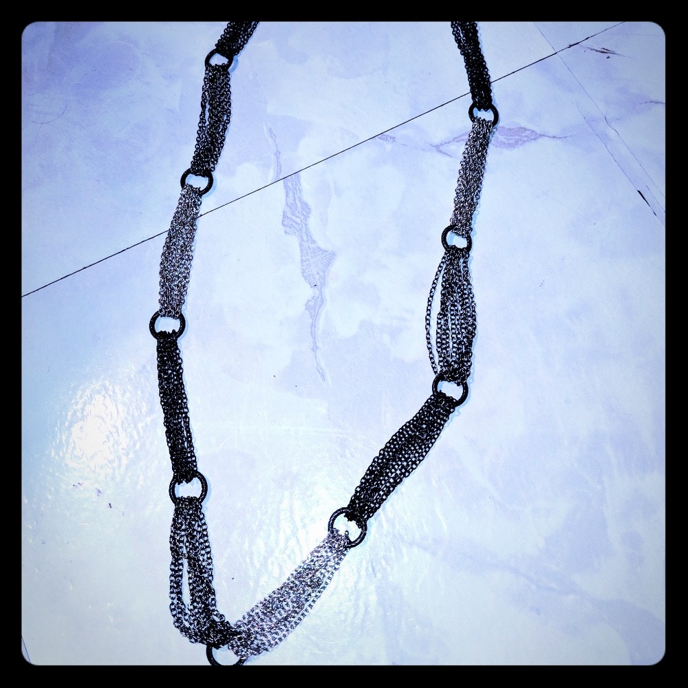 Long silver and black Chain necklace